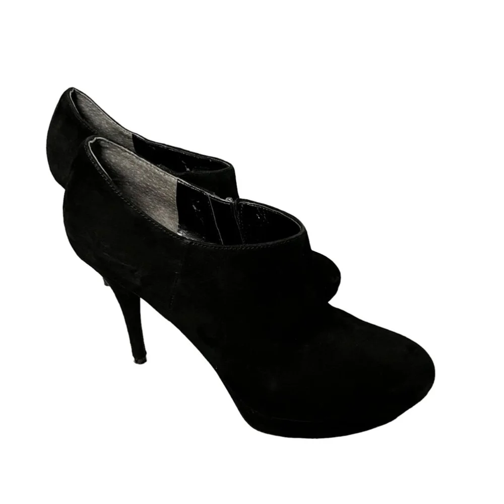 Marc Fisher Black Suede Platform Stiletto Heels Side Zip Booties Size 9.5